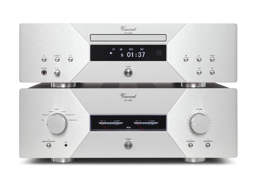 Vincent solidLine 2.0 mit CD-600 CD-Spieler und SV-600 Class-A-Vollverstärker in Silber.