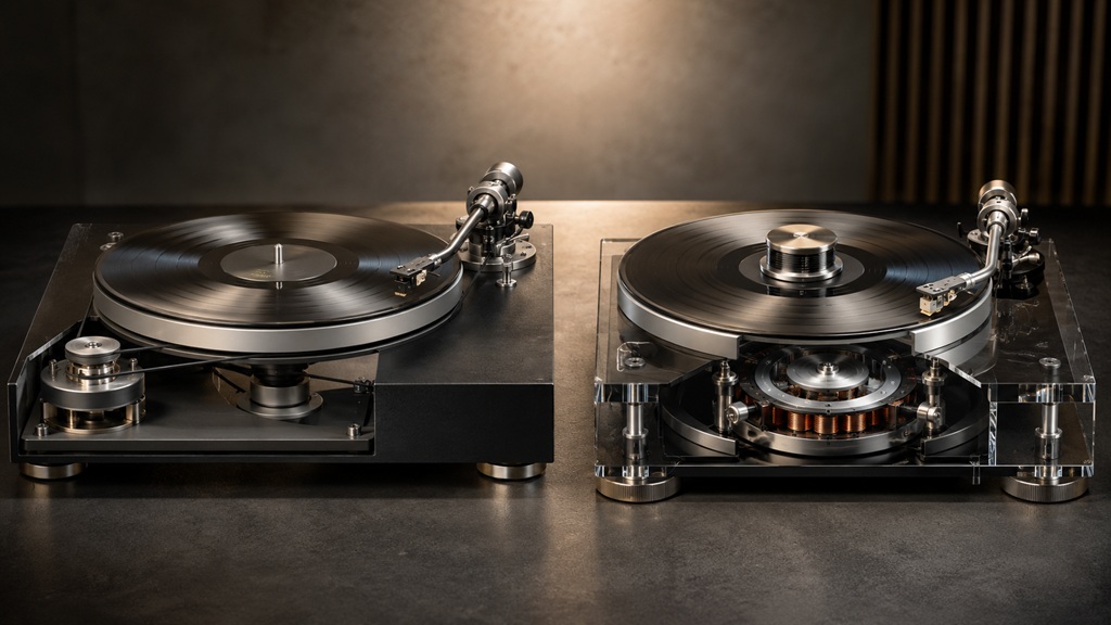 HiFi-Plattenspieler mit Riemenantrieb und Direktantrieb im direkten technischen Vergleich