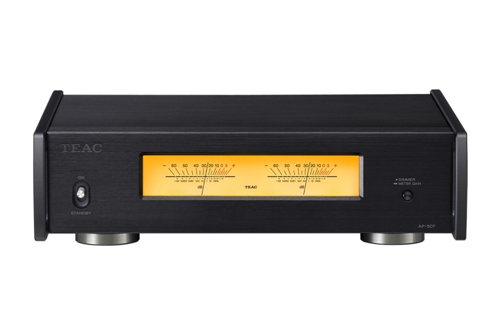 TEAC AP-507 Test – schwarze HiFi-Stereo-Endstufe mit beleuchteten VU-Metern und kompaktem Reference-500-Gehäuse.