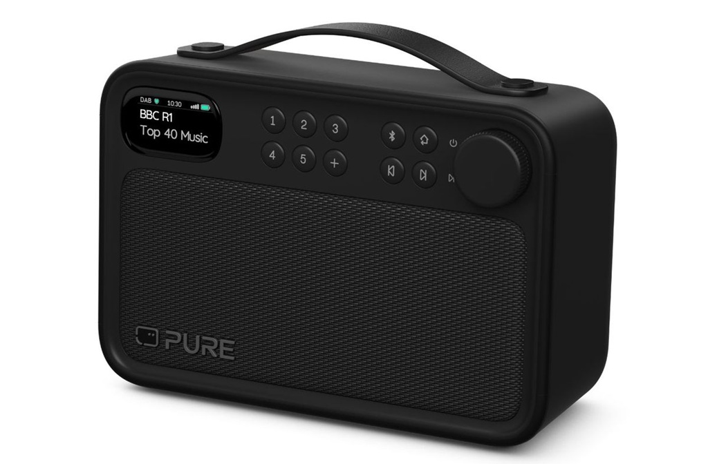 PURE Bloom portables DAB+ Radio mit Bluetooth 5.4, Farbdisplay, Favoritentasten und Tragegriff in Schwarz