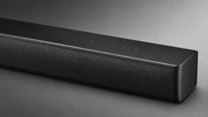 Moderne schwarze Soundbar in schräger Detailansicht – Soundbar kaufen und auf Klang, Ausstattung und Verarbeitung achten